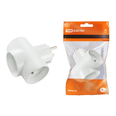 Тройник 3х2П 16А 250B белый TDM Тройник 3х2П 16А 250B белый TDM