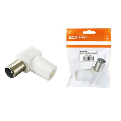 Штекер TV антенный угл. белый без пайки, инд. упаковка TDM Штекер TV антенный угл. белый без пайки, инд. упаковка TDM