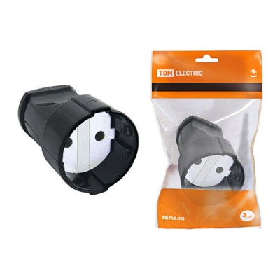 Кабельная розетка 2П б/з 10А 250B черная TDM Кабельная розетка 2П б/з 10А 250B черная TDM