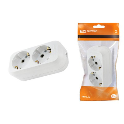 Колодка розеточная 2 гнезда 2П+З 16А 250В белая TDM Колодка розеточная 2 гнезда 2П+З 16А 250В белая TDM