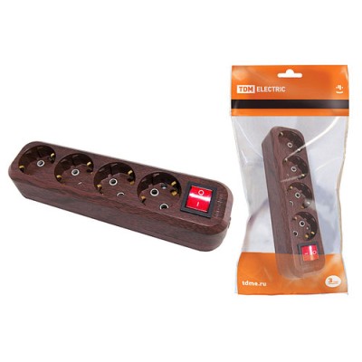 Колодка розеточная 4 гнезда 2П+3 с выключателем16А 250В "Эко" (бук) TDM Колодка розеточная 4 гнезда 2П+3 с выключателем16А 250В "Эко" (бук) TDM