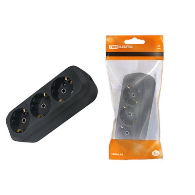 Колодка розеточная 3 гнезда 2П+3 16А 250В черная TDM Колодка розеточная 3 гнезда 2П+3 16А 250В черная TDM