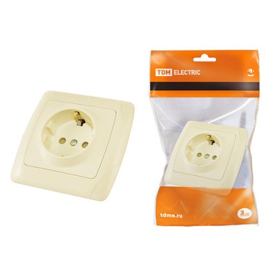Розетка 2П+З 16А 250В с защ. шт. сл. кость "Онега" TDM Розетка 2П+З 16А 250В с защ. шт. сл. кость "Онега" TDM