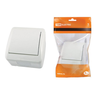 Выключатель 1-кл. открытой установки IP44 10А белый "Селигер" TDM Выключатель 1-кл. открытой установки IP44 10А белый "Селигер" TDM