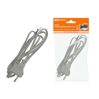 Шнур с плоской вилкой ШУ02 ШВВП 2х0,75мм2 1,7 м. серебр. металлик TDM Шнур с плоской вилкой ШУ02 ШВВП 2х0,75мм2 1,7 м. серебр. металлик TDM