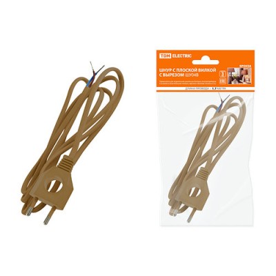 Шнур с плоской вилкой с вырезом ШУ04 ШВВП 2х0,75мм2 1,7 м. бронза TDM Шнур с плоской вилкой с вырезом ШУ04 ШВВП 2х0,75мм2 1,7 м. бронза TDM