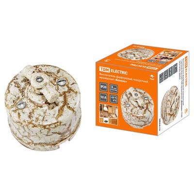 Выключатель фарфоровый поворотный с ручкой (бантик) 10А мраморный «Болонь» TDM Выключатель фарфоровый поворотный с ручкой (бантик) 10А мраморный «Болонь» TDM