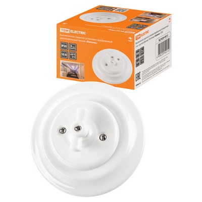 Выключатель скрытой установки фарфоровый поворотный 2-кл. с ручкой (бантик) 10А белый «Болонь» TDM Выключатель скрытой установки фарфоровый поворотный 2-кл. с ручкой (бантик) 10А белый «Болонь» TDM