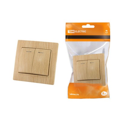 Выключатель 2 кл. с подсветкой 10А "ЭКО" (сосна) "Таймыр" TDM Выключатель 2 кл. с подсветкой 10А "ЭКО" (сосна) "Таймыр" TDM