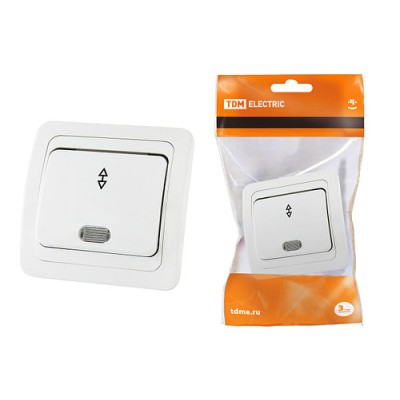 Переключатель на 2 направления с подсветкой 10А белый "Валдай" TDM Переключатель на 2 направления с подсветкой 10А белый "Валдай" TDM