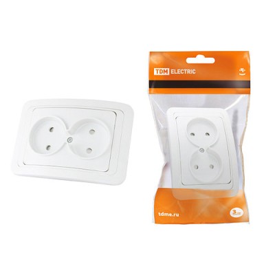 Розетка двойная 2П 10А c защитными шторками белая "Валдай" TDM Розетка двойная 2П 10А c защитными шторками белая "Валдай" TDM
