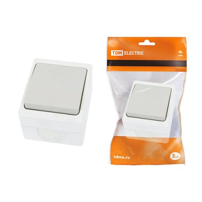 Выключатель 1-кл. открытой установки IP54 10А серый "Вуокса" TDM Выключатель 1-кл. открытой установки IP54 10А серый "Вуокса" TDM