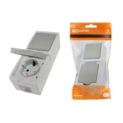 Блок (вертикальный) выключатель 1-кл. + розетка 2П+З с з/ш БКВР IP54 серый "Вуокса" TDM