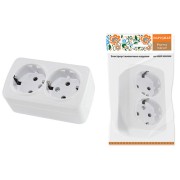 Розетка двойная 2П+3 открытой установки IP20 16А, белая "Дача" Народная