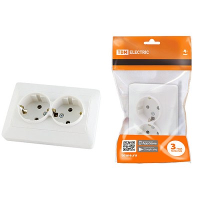 Розетка двойная 2П+З 16А 250В белая "Ильмень" TDM Розетка двойная 2П+З 16А 250В белая "Ильмень" TDM