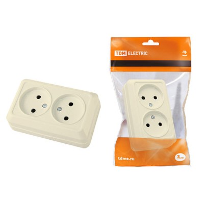 Розетка двойная 2П открытой установки IP20 10А, сл. кость "Ладога" TDM Розетка двойная 2П открытой установки IP20 10А, сл. кость "Ладога" TDM