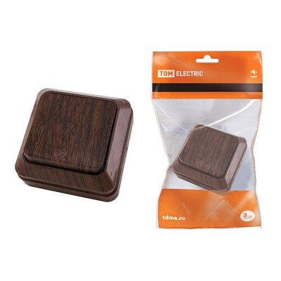 Переключатель на 2 направления 1-кл. открытой установки IP20 10А, бук "Ладога" TDM Переключатель на 2 направления 1-кл. открытой установки IP20 10А, бук "Ладога" TDM