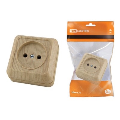 Розетка 2П открытой установки IP20 10А, сосна "Ладога" TDM Розетка 2П открытой установки IP20 10А, сосна "Ладога" TDM