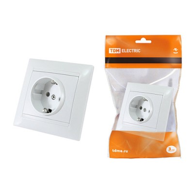 Розетка 2П+З 16А 250В с защ. шт. белая "Лама" TDM Розетка 2П+З 16А 250В с защ. шт. белая "Лама" TDM