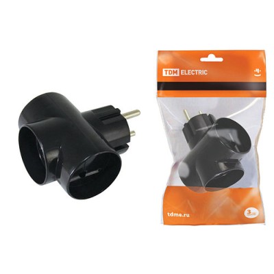 Тройник 3х2П 16А 250B черный TDM Тройник 3х2П 16А 250B черный TDM