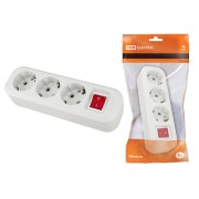 Колодка розеточная 3 гнезда 2П+3 c выключателем 16А 250В белая TDM