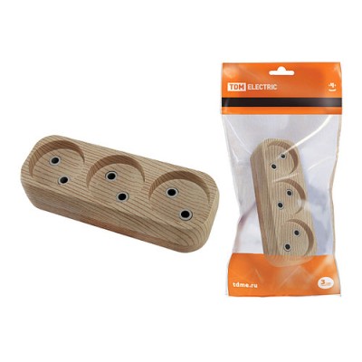 Колодка розеточная 3 гнезда 2П б/з 10А 250В "Эко" (сосна) TDM Колодка розеточная 3 гнезда 2П б/з 10А 250В "Эко" (сосна) TDM