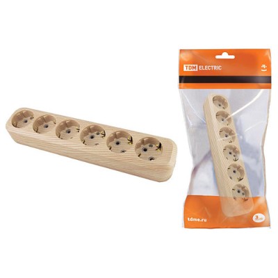 Колодка розеточная 6 гнезд 2П+3 16А 250В "Эко" (сосна) TDM Колодка розеточная 6 гнезд 2П+3 16А 250В "Эко" (сосна) TDM