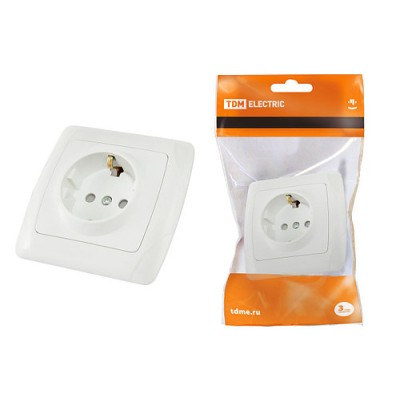 Розетка 2П+З 16А 250В с защ. шт. белая "Онега" TDM Розетка 2П+З 16А 250В с защ. шт. белая "Онега" TDM
