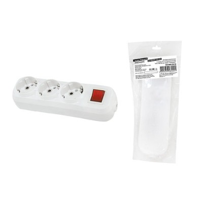 Колодка розеточная 3 гнезда 2П+3 c выключателем 16А 250В белая серии "Народная" Колодка розеточная 3 гнезда 2П+3 c выключателем 16А 250В белая серии "Народная"