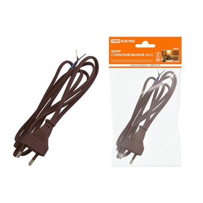 Шнур с плоской вилкой ШУ02 ШВВП 2х0,75мм2 1,7 м. коричневый "ЭКО" TDM Шнур с плоской вилкой ШУ02 ШВВП 2х0,75мм2 1,7 м. коричневый "ЭКО" TDM
