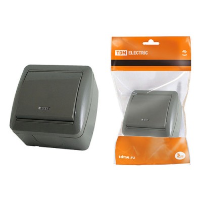 Выключатель 1-кл. открытой установки с подсветкой IP44 10А серый "Селигер" TDM Выключатель 1-кл. открытой установки с подсветкой IP44 10А серый "Селигер" TDM