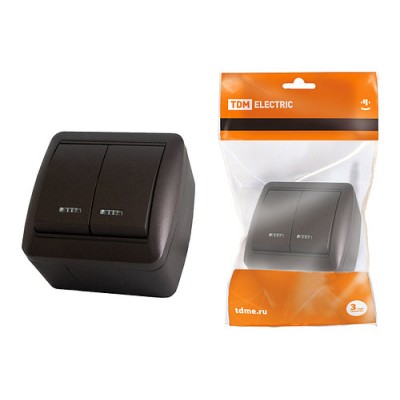Выключатель 2-кл. открытой установки с подсветкой IP44 10А шоколад "Селигер" TDM Выключатель 2-кл. открытой установки с подсветкой IP44 10А шоколад "Селигер" TDM