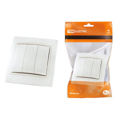 Выключатель 3 кл. 10А белый "Таймыр" TDM Выключатель 3 кл. 10А белый "Таймыр" TDM