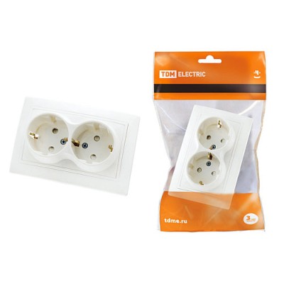 Розетка двойная 2П+З с защ. шт. 16А 250В белая "Таймыр" TDM Розетка двойная 2П+З с защ. шт. 16А 250В белая "Таймыр" TDM