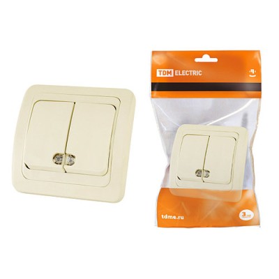 Выключатель 2-кл. с подсветкой 10А сл. кость "Валдай" TDM Выключатель 2-кл. с подсветкой 10А сл. кость "Валдай" TDM