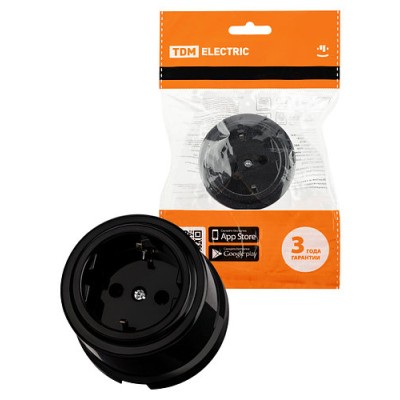 Розетка 2П+З 16А 250В черная «Виви» TDM Розетка 2П+З 16А 250В черная «Виви» TDM