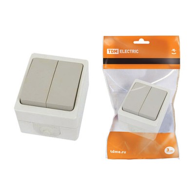 Выключатель 2-кл. открытой установки IP54 10А серый "Вуокса" TDM Выключатель 2-кл. открытой установки IP54 10А серый "Вуокса" TDM