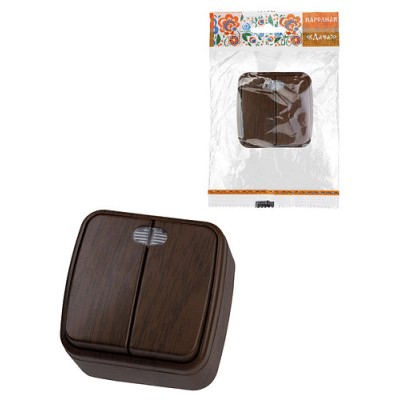 Выключатель 2-кл. открытой установки с подсветкой IP20 10А, венге "Дача" Народная Выключатель 2-кл. открытой установки с подсветкой IP20 10А, венге "Дача" Народная