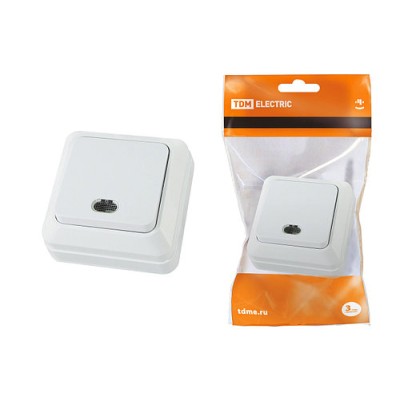 Выключатель 1-кл. открытой установки с подсветкой IP20 10А, белый "Ладога" TDM Выключатель 1-кл. открытой установки с подсветкой IP20 10А, белый "Ладога" TDM