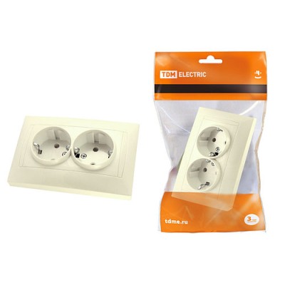 Розетка двойная 2П+З 16А 250В с защ. шт. сл. кость "Лама" TDM Розетка двойная 2П+З 16А 250В с защ. шт. сл. кость "Лама" TDM