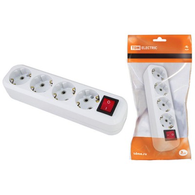 Колодка розеточная 4 гнезда 2П+3 c выключателем 16А 250В белая TDM Колодка розеточная 4 гнезда 2П+3 c выключателем 16А 250В белая TDM