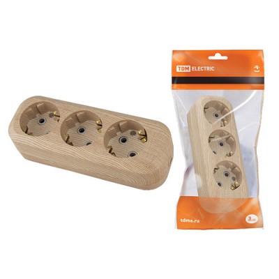 Колодка розеточная 3 гнезда 2П+3 16А 250В "Эко" (сосна) TDM Колодка розеточная 3 гнезда 2П+3 16А 250В "Эко" (сосна) TDM