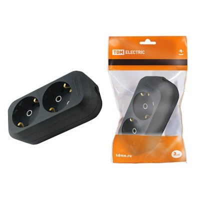 Колодка розеточная 2 гнезда 2П+З 16А 250В черная TDM Колодка розеточная 2 гнезда 2П+З 16А 250В черная TDM