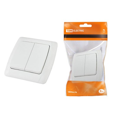 Выключатель 2 кл. 10А белый "Онега" TDM Выключатель 2 кл. 10А белый "Онега" TDM