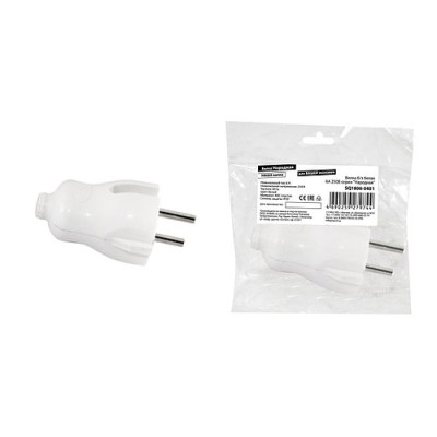 Вилка б/з белая 6А 250В серии "Народная" Вилка б/з белая 6А 250В серии "Народная"