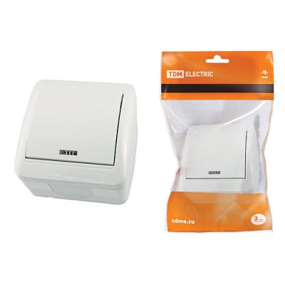 Выключатель 1-кл. открытой установки с подсветкой IP44 10А белый "Селигер" TDM Выключатель 1-кл. открытой установки с подсветкой IP44 10А белый "Селигер" TDM
