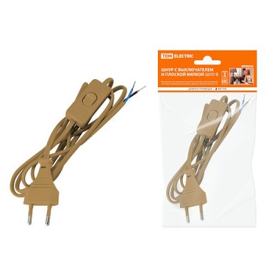 Шнур с выключателем и плоской вилкой ШУ01В ШВВП 2х0,75мм2 2м. бронза TDM Шнур с выключателем и плоской вилкой ШУ01В ШВВП 2х0,75мм2 2м. бронза TDM