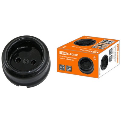 Розетка фарфоровая 2П 10А 250В черная «Болонь» TDM Розетка фарфоровая 2П 10А 250В черная «Болонь» TDM