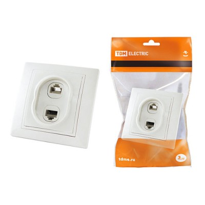 Розетка телефонная RJ11 + компьютерная RJ45 белая "Таймыр" TDM Розетка телефонная RJ11 + компьютерная RJ45 белая "Таймыр" TDM