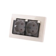 Розетка двойная 2П+З с защ. шт. и прозрачной крышкой 16А 250В IP44 сл. кость "Таймыр" TDM